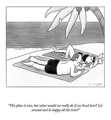 Beachside Conversation Under Palm Tree Drawing