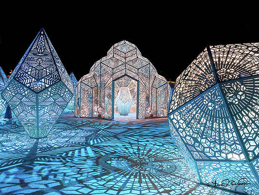 Geometric Light Sculptures at Night Photograph