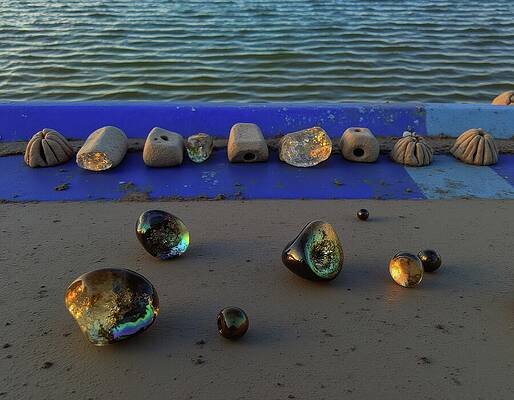 Ocean Wall Art featuring the digital art Light-Up Gems And Ocean Rocks by Eris And AI
