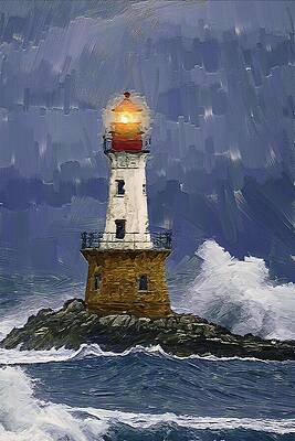 Sky Digital Art - Lighthouse In The Middle Of The Troubled Sea by Nature Oil Painting