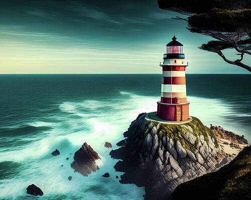 Wall Art featuring the digital art Lighthouse Series 002 by Flees Photos