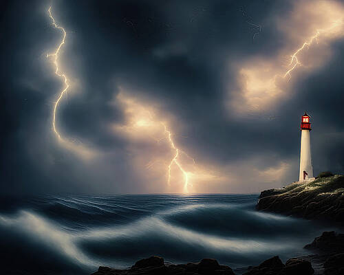 Wall Art featuring the digital art Lighthouse Series 008 by Flees Photos
