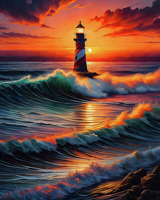 Wall Art featuring the digital art Lighthouse Series 052 by Flees Photos