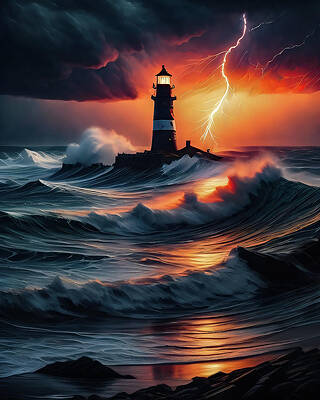 Wall Art featuring the digital art Lighthouse Series 056 by Flees Photos