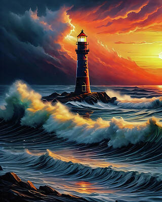 Wall Art featuring the digital art Lighthouse Series 063 by Flees Photos