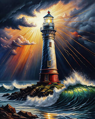 Wall Art featuring the digital art Lighthouse Series 077 by Flees Photos