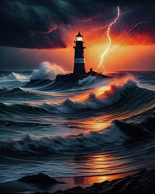 Wall Art featuring the digital art Lighthouse Series 083 by Flees Photos