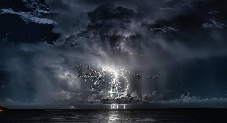 Photograph - Lightning Storm At Night Mazatlan Mexico by Tommy Farnsworth