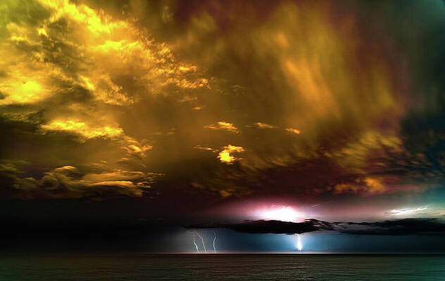 Sunrise Wall Art featuring the photograph Lightning Storm At Sunrise Mazatlan Mexico by Tommy Farnsworth
