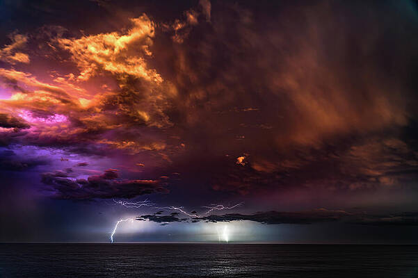 Sunrise Wall Art featuring the photograph Lightning Sunrise 2 Mazatlan Mexico by Tommy Farnsworth