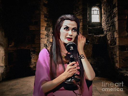 Funny Wall Art featuring the digital art Lily Munster On The Phone by Franchi Torres