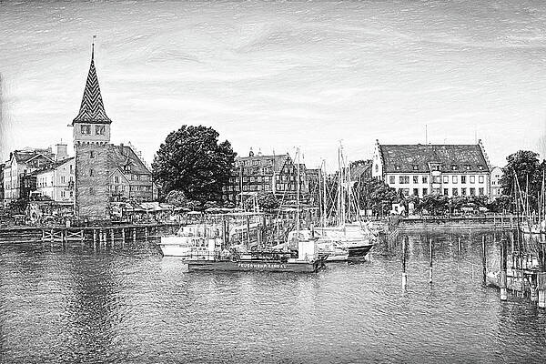 Germany Wall Art featuring the mixed media Lindau Harbor Sketch by Tatiana Travelways