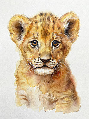 Wall Art featuring the painting Lion Cub by Land of Dreams