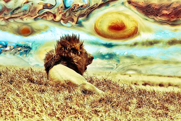 Sky Digital Art - Lion Under Jupiter Sky by Bruce Block