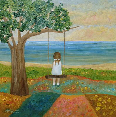 Marine Wall Art featuring the painting Listening To The Sea by Angeles M Pomata