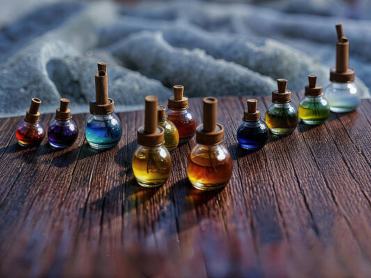 Colorful Digital Art - Little Bottles On A Table by Eris And AI