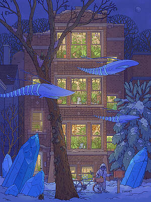Winter Night with Flying Creatures Digital Art