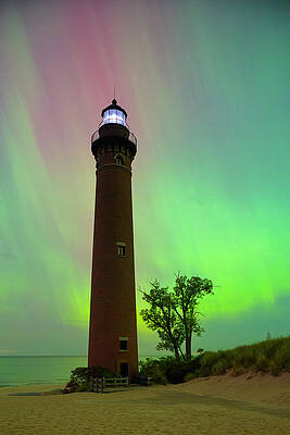 Architecture Wall Art featuring the photograph Little Point Sable Lighthouse And Aurora #2 by Michael Collins