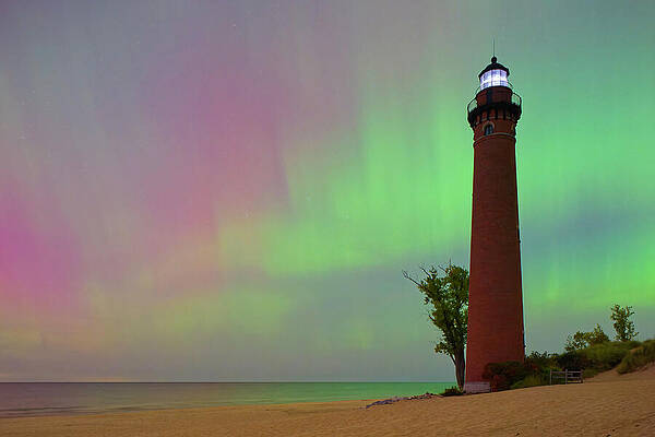 Architecture Wall Art featuring the photograph Little Point Sable Lighthouse And Aurora #4 by Michael Collins