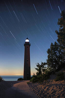 Photograph - Little Point Sable Lighthouse With Star Trails by Michael Collins