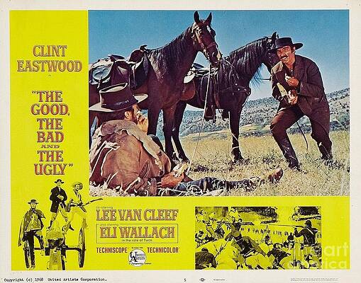 Wall Art featuring the digital art Lobby Card  - The Good The Bad And The Ugly by Antonios Valamontes