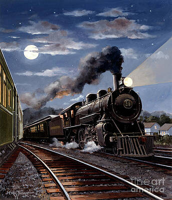 Engine Painting - Locomotives - Seaboard Air Line 4-6-2 Type Engine Number 89 At Columbia, South Carolina by J Craig Thorpe