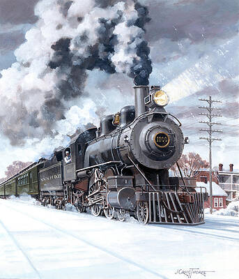 Engine Painting - Locomotives - The New Haven Railroad 4-4-2 Type Engine Number 1100 The Merchants Limited by J Craig Thorpe