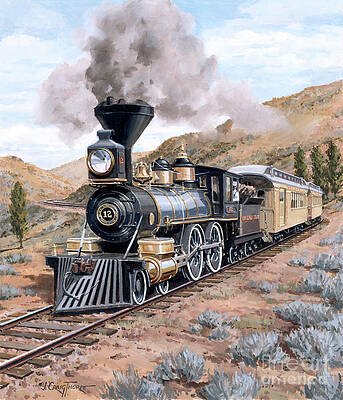 Engine Painting - Locomotives - Nevada's Virginia And Truckee Railroad 4-4-0 Type Engine Number 12 The Genoa by J Craig Thorpe