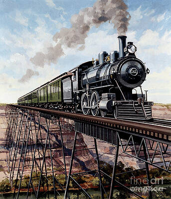 Engine Painting - Locomotives - Southern Pacific Railroad's Sunset Limited 4-4-0 Type Engine Number 262 Over Pecos by J Craig Thorpe
