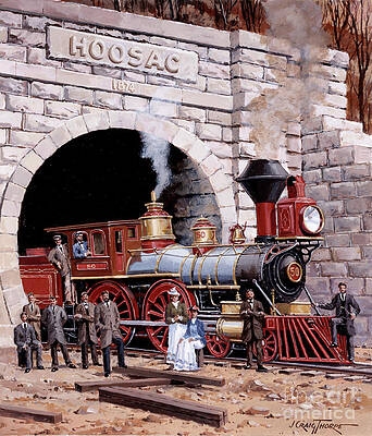 Engine Painting - Locomotives - Fitchburg Railroad 4-4-0 Type Engine Number 50 Emerging From Hoosac Tunnel by J Craig Thorpe