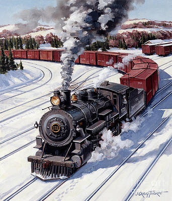 Engine Painting - Locomotives - Maine's Bangor And Aroostook Railroad 2-8-0 Type Engine Number 172 by J Craig Thorpe