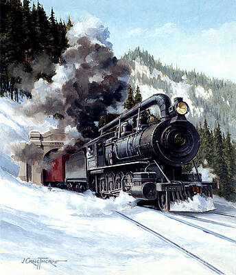 Washington Painting - Locomotives - Great Northern Railway 2-8-0 Type Engine Number 1106 Emerging From Cascade Tunnel by J Craig Thorpe