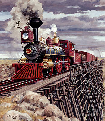 Engine Painting - Locomotives - Union Pacific Railroad 4-4-0 Type Engine Number 23 On Dale Creek Bridge by J Craig Thorpe