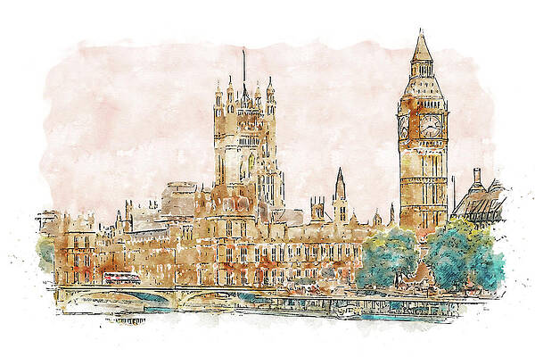 Landscape Painting - London Cityscape - 14 by AM FineArtPrints