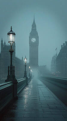 Architecture Wall Art featuring the photograph London Foggy Morning With Big Ben by Printed View