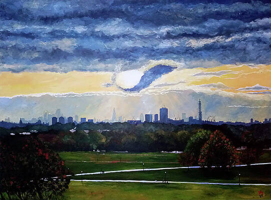 Wall Art featuring the painting London The Sunrise And The Dolphin Cloud From Primrose Hill, UK by Francisco Gutierrez