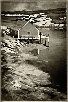 Wall Art featuring the painting Lone Wharf - BW by Jeffrey Kolker