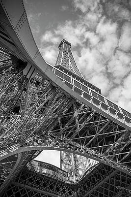 Architecture Photograph - Looking Up From The Base Of The Eiffel Tower 2 BW by John Twynam