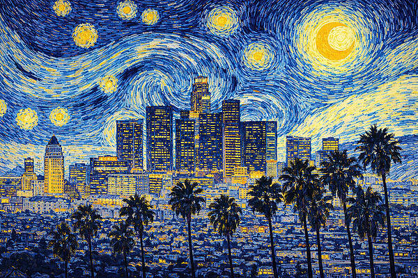Starry Night Over Los Angeles Digital Art