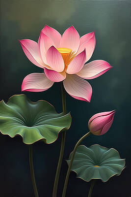 Nature Digital Art - Lotus Wall Art Vintage Oil Painting by Nature Oil Painting