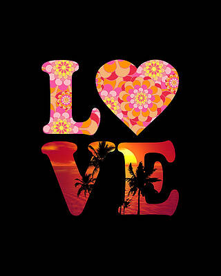 Floral Wall Art featuring the digital art Love Floral Pattern Sunset Graphic by Flippin Sweet Gear