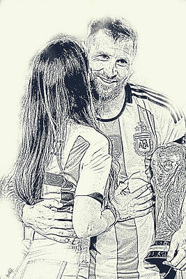 Sports Wall Art featuring the digital art Loving Embrace Of Lionel Messi by Gradify Creations