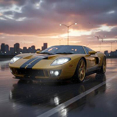 Ford GT Driving at Sunset Wall Art