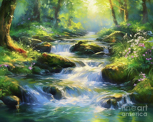 Beautiful Wall Art featuring the ai art Lower Tumwater Falls by Macro Abundance