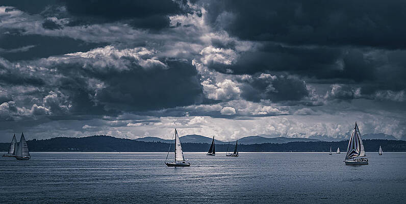 Sky Wall Art featuring the photograph Lullaby Of The Tempest, Sailing In Seattle Washington by Shannon Williams