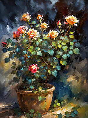 Lush Rose Bush in Pot by Ursula Abresch