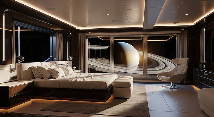 Modern Wall Art featuring the ai art Luxury Space Suite With Planet View by The Luxury Art Collection