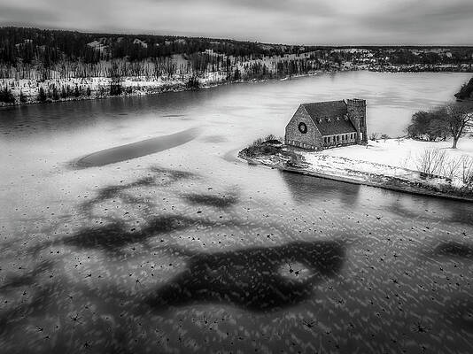 Wall Art featuring the photograph MA Old Stone Church  BW by Susan Candelario