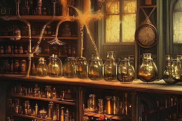 Wall Art featuring the digital art Mad Scientist Apothecary by Annalisa Rivera-Franz