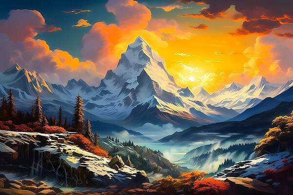 Nature Digital Art - Majestic Alps In Surrealist Style No 3 by Andre Petrov